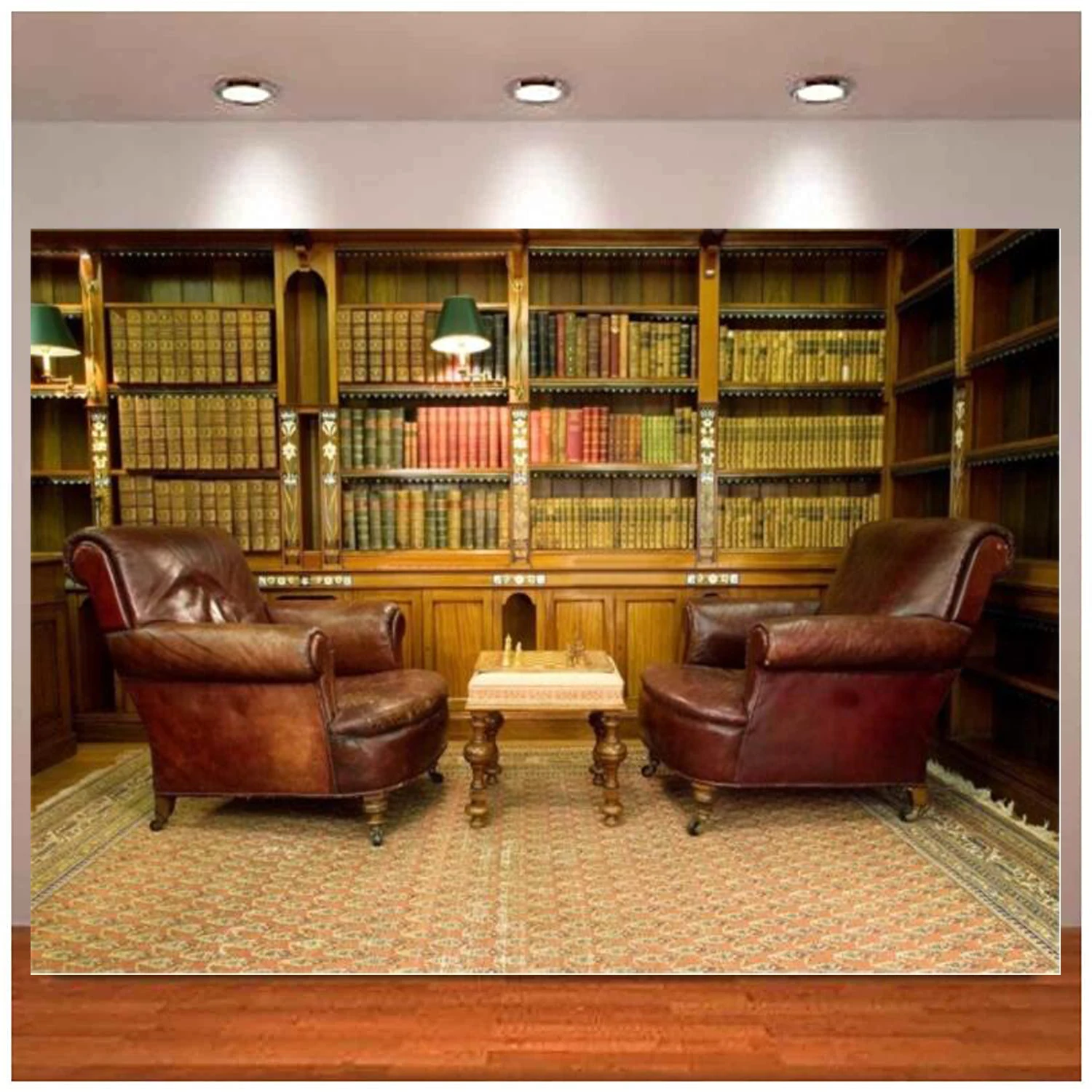 

Retro Luxury Study Bookshelf Photography Backdrop Home Office Two Sofa Business Room Bookcase Books Shelves Bookrack Background