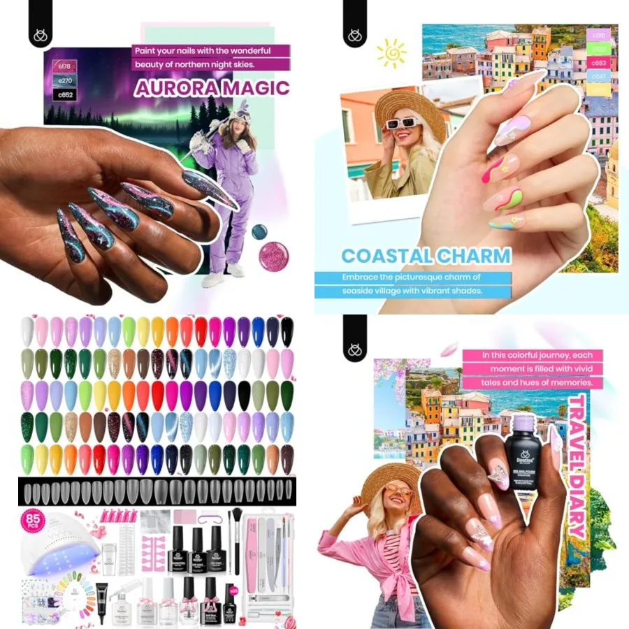 

85 Pcs Gel Nail Polish Kit with UV Light - 35 Colors Gel Polish Set Travel Diary All in One Manicure Kit with Nails Tips and Base Top Coat Soak Off Home DIY Salon Gifts for Women Teens Girls