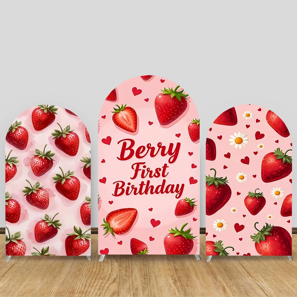 

Custom 2-Sided Berry First Strawberry Chiara Arch Wall Backdrop Cover Princess Girls Birthday Party Baby Shower Decor Background