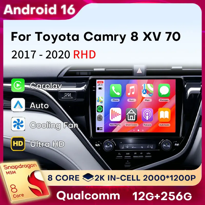 

Wireless CarPlay Android Auto For Toyota Camry 8 XV 70 2017-2020 RHD Android 16 Qualcomm Car Radio Stereo Player 2 DIN Autoradio