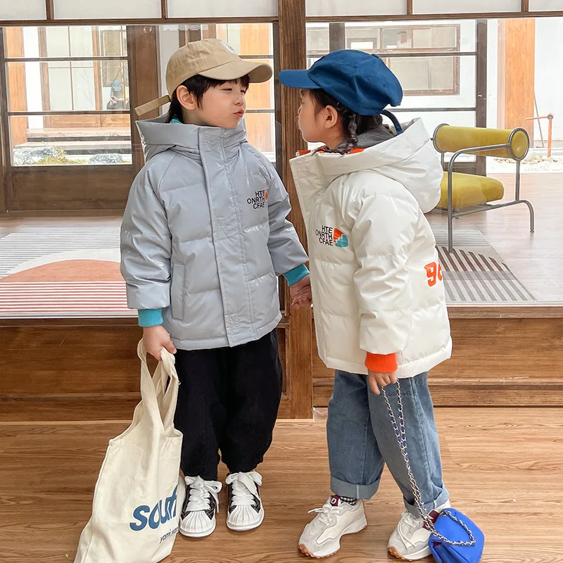 Winter Children Boys Down Jacket Letter Printed Thicken Warm Baby Boys No Wash Snowsuit Contrast Skinny Hooded Toddler Boys Coat image 2