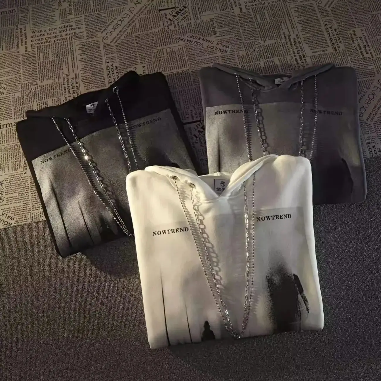 American High Street Punk Sle Hoodie Chain Embellied Fce Lined Thiened k Street Sle Top for Autumn