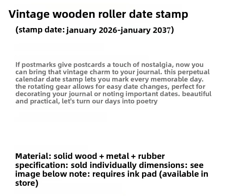 Retro-Datumsstempel, Rollkalenderstempel aus Holz mit Rädern für Journaling, DIY, verstellbarer Jahres-/Monat-/Tagesstempel mit Knopf – Detail 2