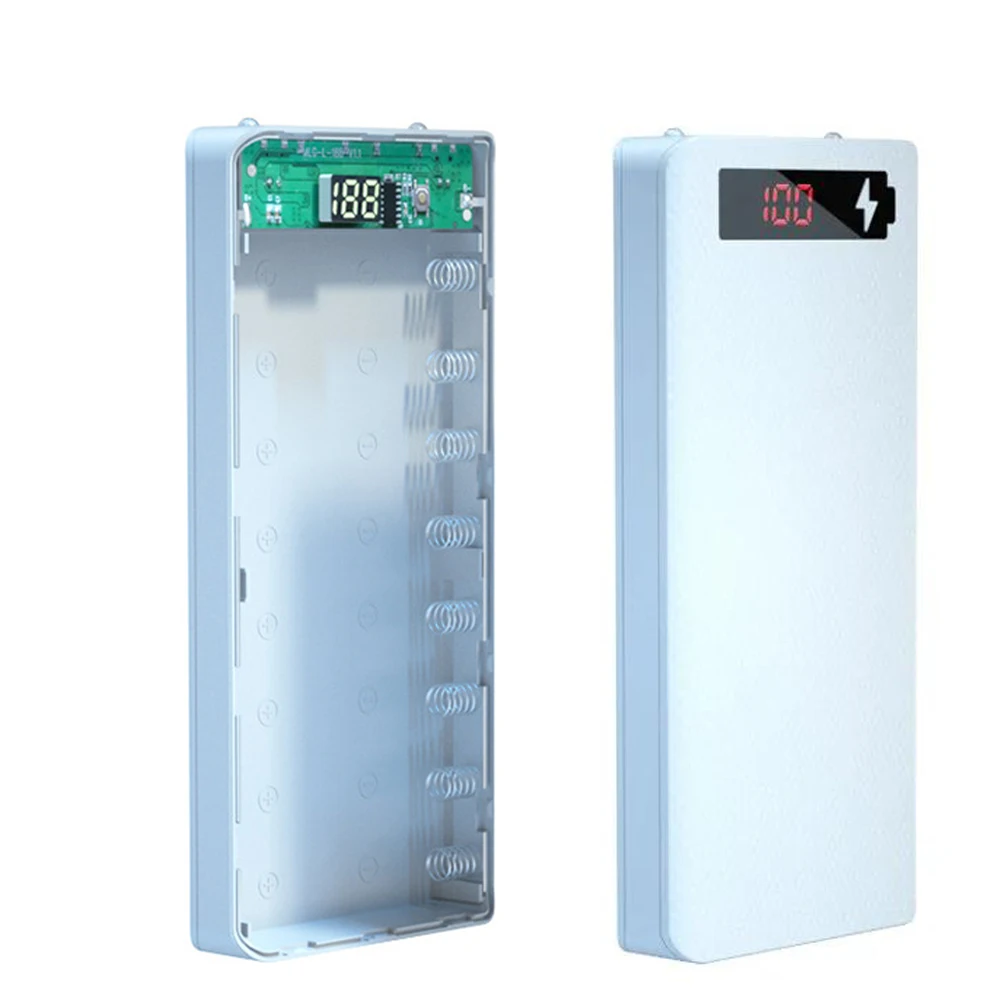 8&10 Slots 18650 Power Bank Case Battery Box Holder Portable Dual USB Type C Interface Charge Port USB Power Bank Charge Shell