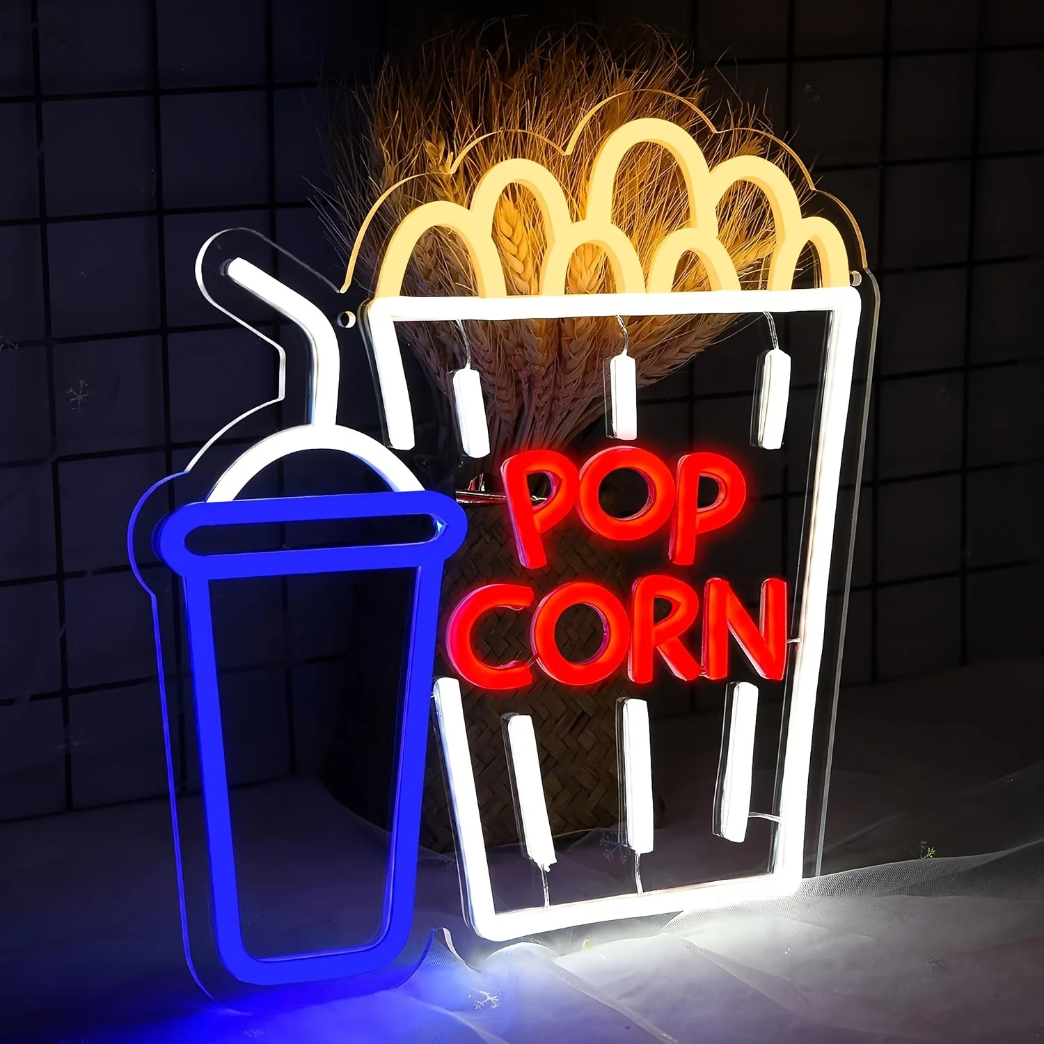 

Popcorn & Drink Neon Sign Dimmable LED Neon Light for Home Theater Movie Room Cinema Snack Bar Party Wall Movie Night Decor Lamp