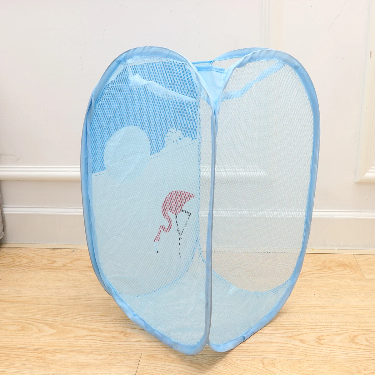 

1pc Collapsible Storage Basket Laundry Hamper Large Dirty Clothes Bin Pink Washing Organizer Home Foldable Mesh Design Cartoon