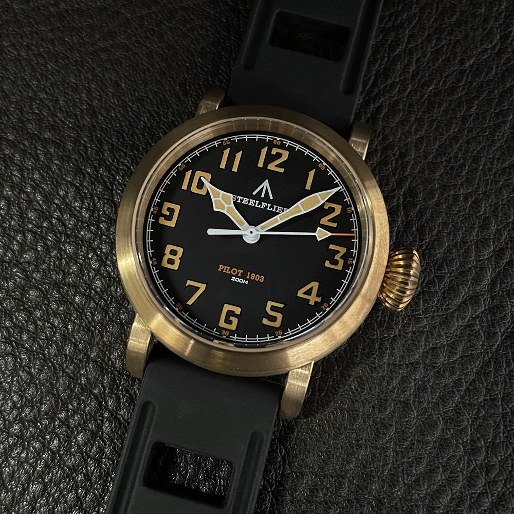 STEELFLIER Official SF747S Bronze Quartz Watch VH31 Mute Movement Onion Crown Swiss Luminous 20Bar Waterproof Luxury Wristwatch