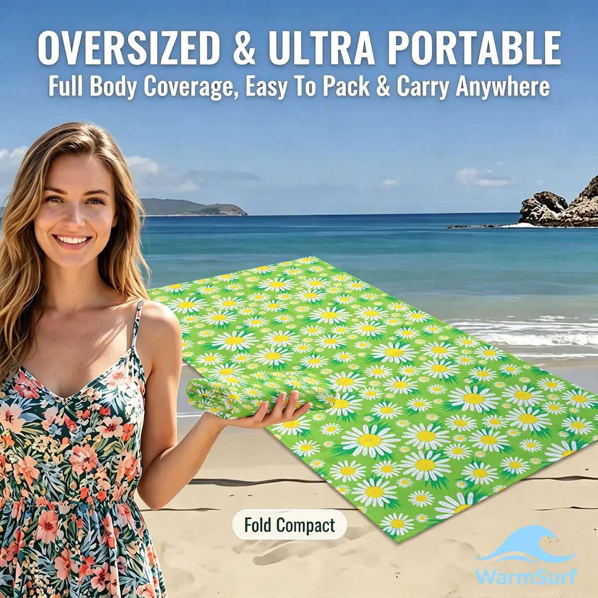 

Green Daisy Field Beach Towel Cartoon Quick Dry Microfiber Bath Towel for Swimming Surfing Camping Unisex Holiday
