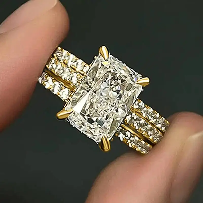 

Huitan 3Pcs/Set Women Luxury Ring Inlaid Sparkling CZ Charming Accessories for Wedding Engagement Noble Female Finger Jewelry
