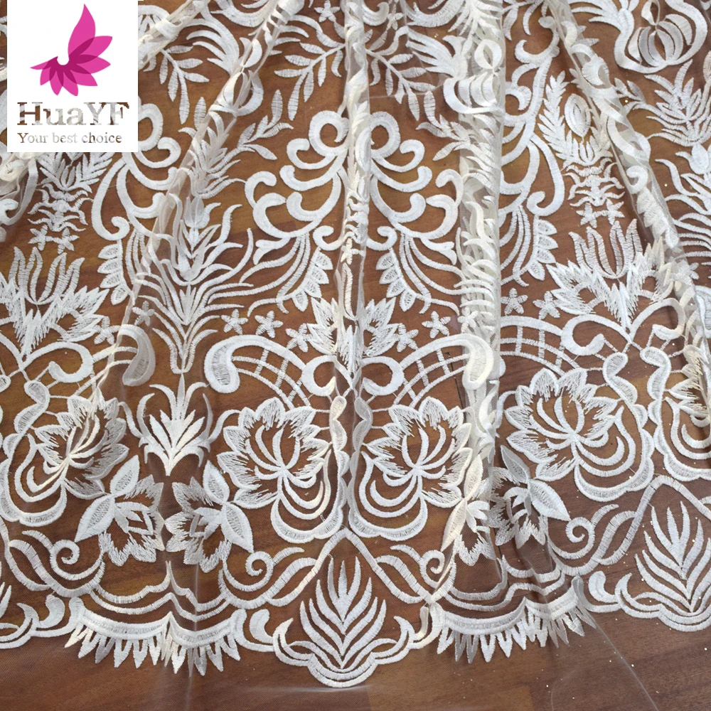 Fashion rayon ivory lace fabric 130cm lace fabric Design African Mesh Lace Fabric Embroidery French Tulle Lace for Evening Dress