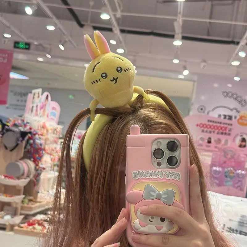 Kawaii Chiikawa Hairband Cartoon Soft Doll Face Wash Makeup Wide-Brimmed Headband with Hairpin Cute Creative Girls Headdress