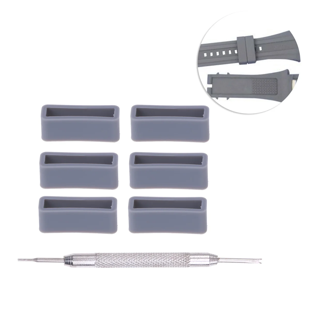 

6Pcs Silicone Watch Band Strap Loops Replacement 20mm Durability Wear Resistant Watch Band Loop Repair Tool Kit