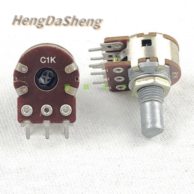 5Pcs/Lot 16 Type B1K C1K Dual Power Amplifier Volume Potentiometer 6 Pin Adjustable Resistance 15MM Half Shaft