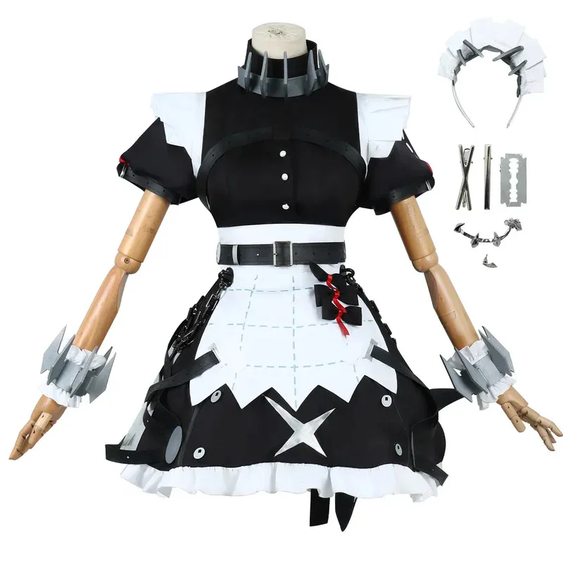 Ellen Joe-Disfraz de Cosplay Zenless Zone Zero, vestido de sirvienta, uniforme negro, accesorio de cola, conjunto completo, traje de fiesta de Halloween para mujer