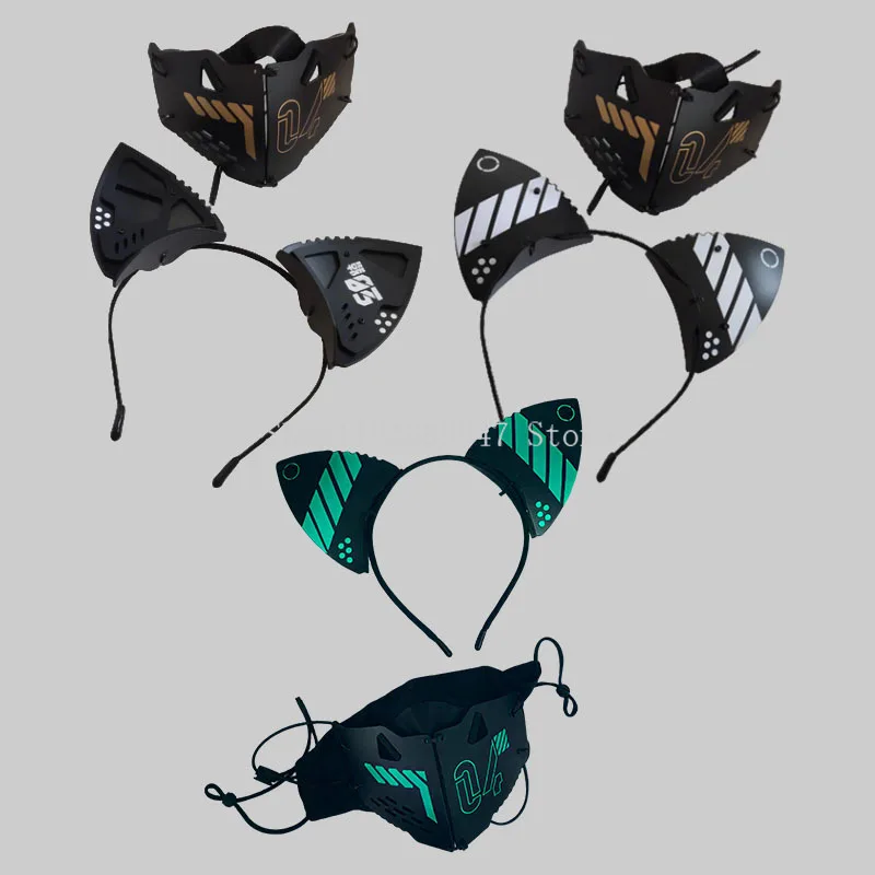 Cyberpunk Mask Mecha Mechanical Cat Ears Headband Cosplay Masks Helmet Women Men Halloween Carnival Music Festival Accessories