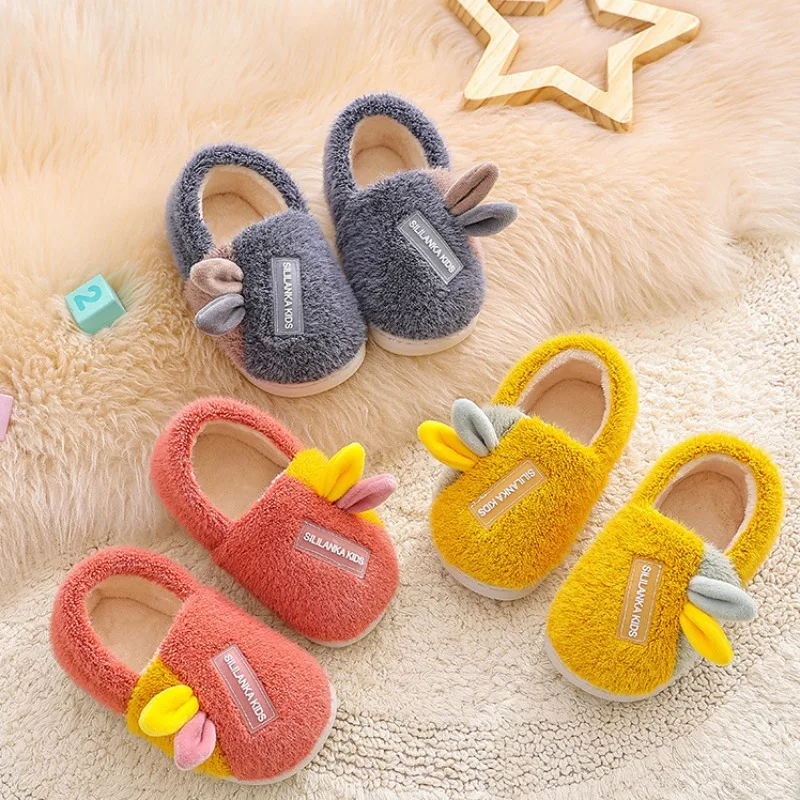 

Children's Cotton Slippers Autumn Winter Indoor Anti Slip Soft Sole Kids Shoe Cute Cartoon Warm Home Shoes Boys Girls Fur Slides