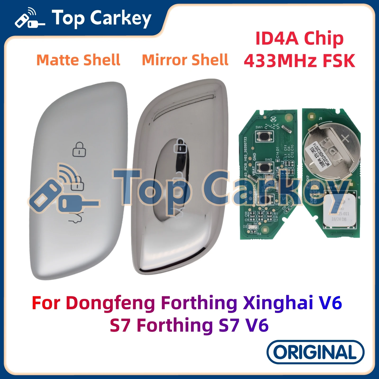 TopCarkey Original Smart Remote Key ID4A Chip 433MHz for Dongfeng Forthing Xinghai V6 S7 Forthing S7 V6