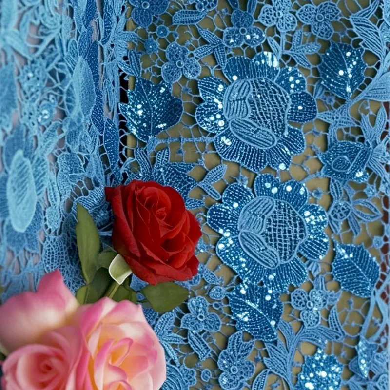 

Beads Blue Hollow Laces High Quality Fabrics Nigerian DIY Wedding Party Turquoise Dress Swiss in Switzerland African Lace Fabric