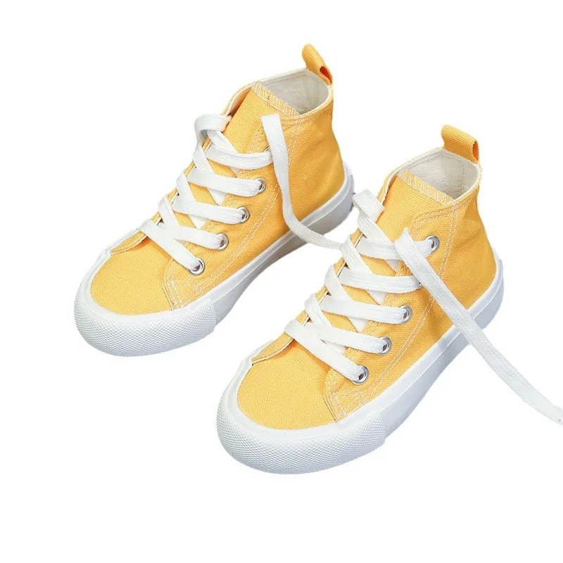 2024 New Children Canvas Shoes Spring Autumn Boys Girls Fashion High-top Sneakers Baby Cute Candy Color Casual Shoes