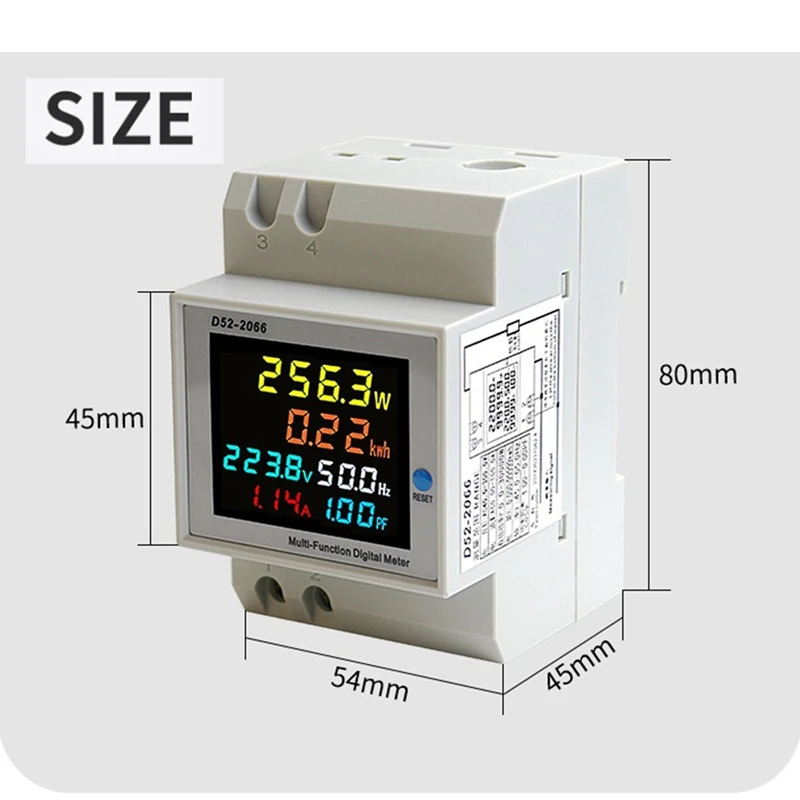 Din Rail AC Monitor 6IN1 100A Voltage Current Power Factor Active KWH Electric Energy Frequency Meter VOLT AMP