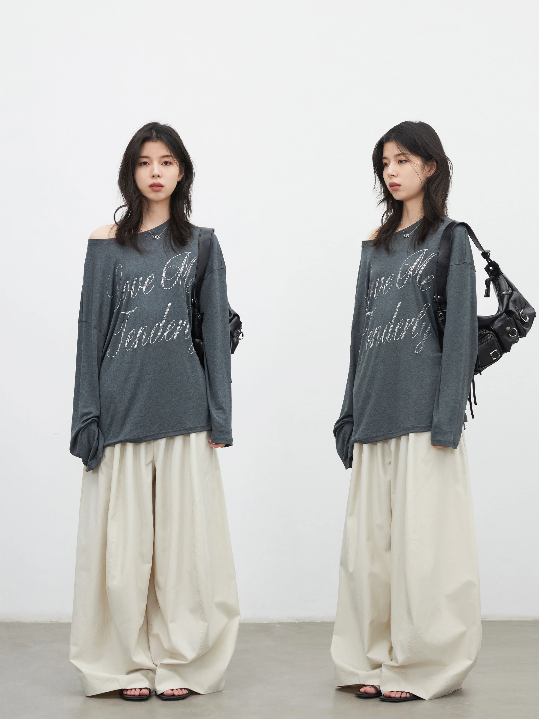 

Новая весенняя свободная женская футболка из шерсти Lenzing с длинным рукавом, с подплечниками, с блестящими буквами, повседневный модный дышащий топ