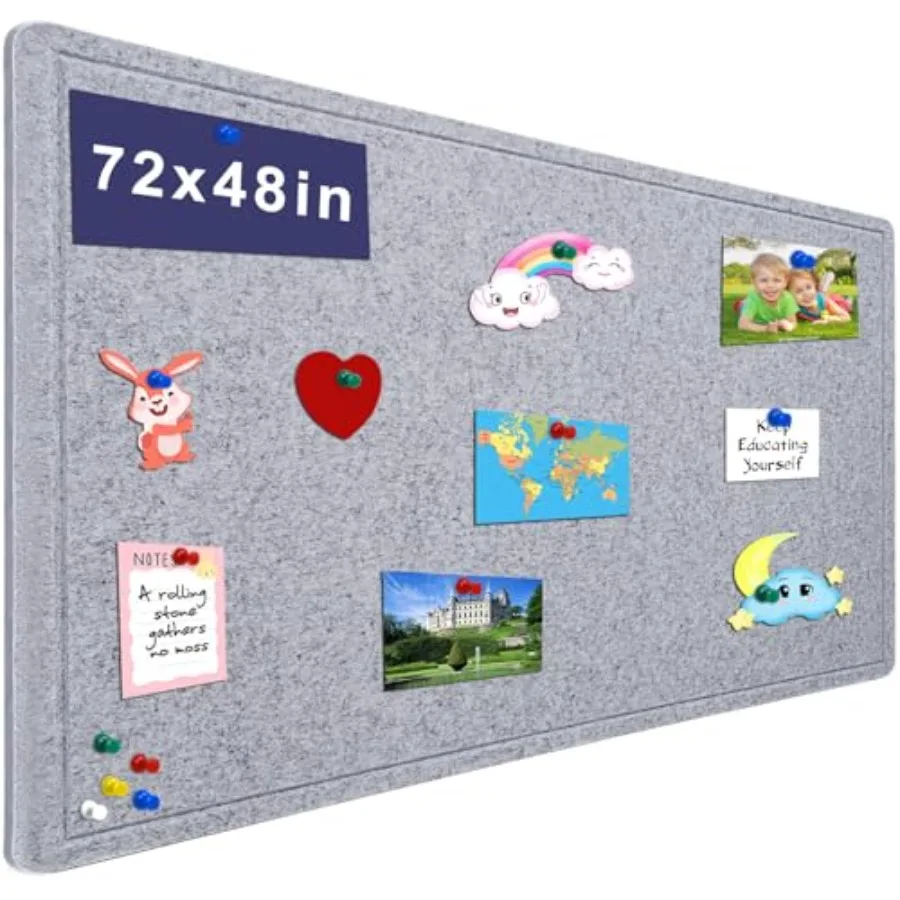 

Большая доска для объявлений 72 x 48 дюймов, пробковая доска с 30 кнопками, 6' x 4' фетровая пробковая доска, доска для заметок, самоклеящаяся доска для объявлений