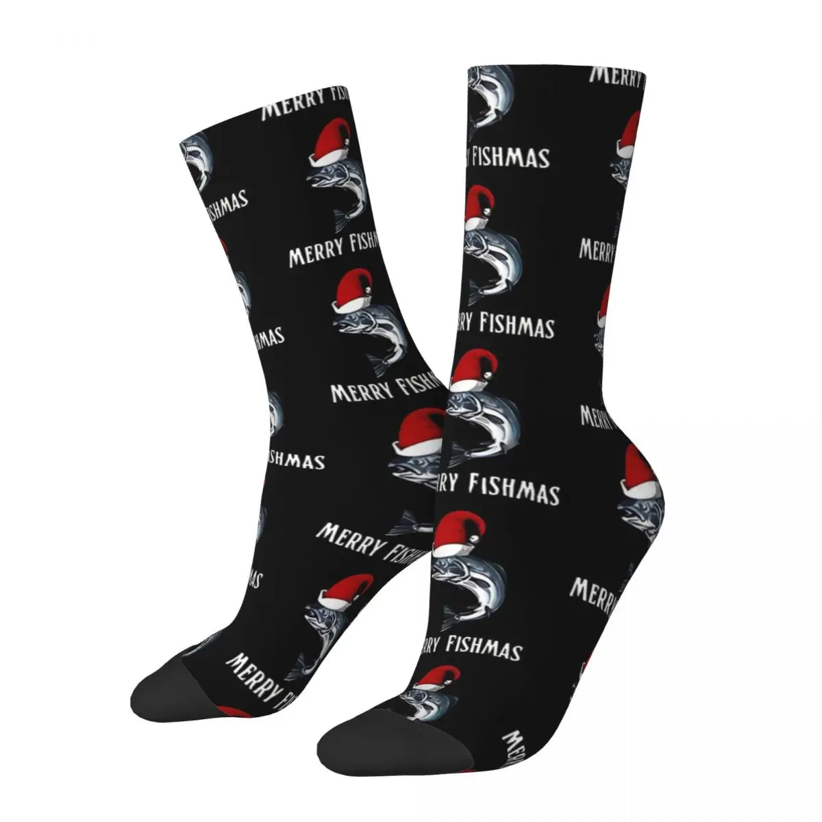 Fisherman Fishing Merry Fishmas Christmas Men Women Socks Windproof Novelty Spring Summer Autumn Winter Stockings Gift