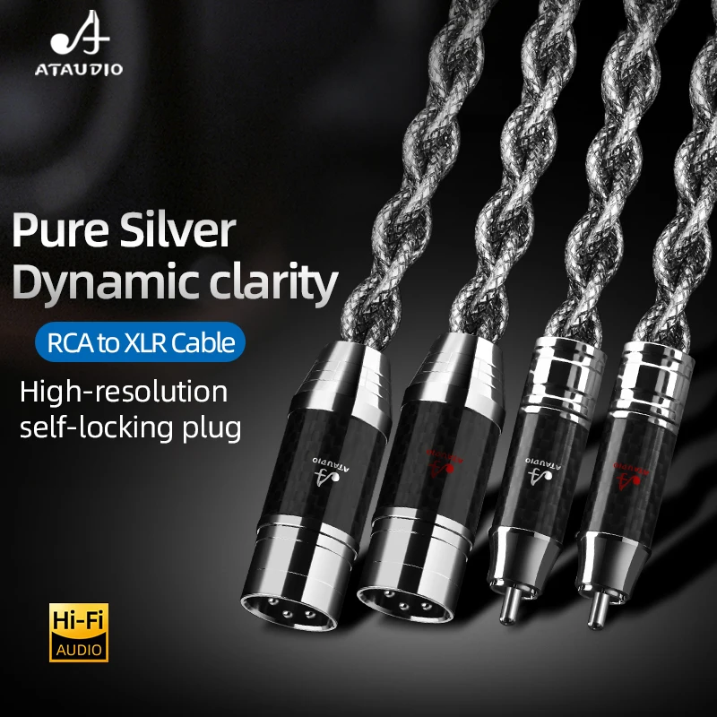ATAUDIO HiFi Pure Silver Dual RCA to Dual XLR Audio Cable for High Fidelity Connection for TV Speakers Tube Amplifiers