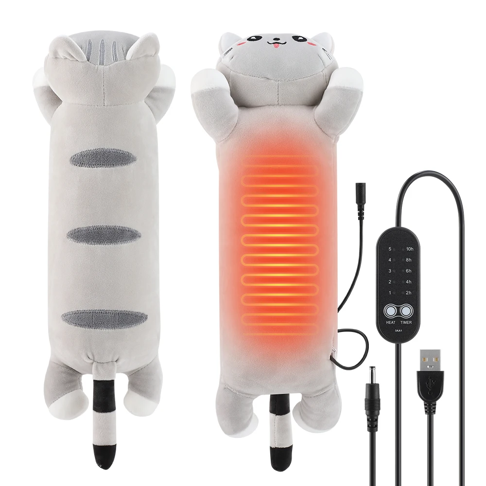 Tragbares USB-Heizkissen in Katzenform, weiches Plüschkissen, warme Kompresse, niedliches Tierkissen für Frauen bei Menstruationsbeschwerden, Wärmegeschenk für Kinder
