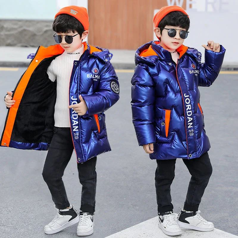 

Boys' coat 2025 winter with plush and thick cotton coat giftYouth clothing