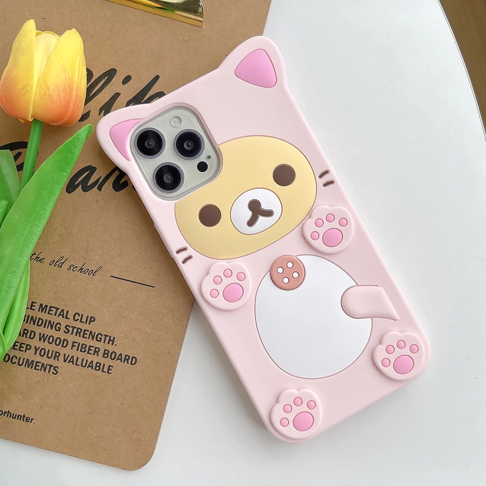 Funda de silicona suave 3D kawaii oso para iPhone 17 16 15 14 13 12 Mini 11 Pro X XS Max XR 6 6S 7 8 Plus SE 6