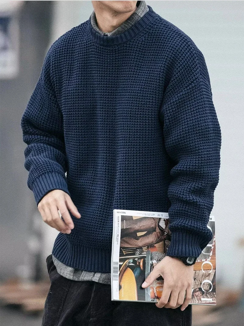 

Мужской свободный вязаный свитер на зиму в японском ретро-стиле, простое базовое платье-накидка из полиэфирного волокна для ношения под одеждой