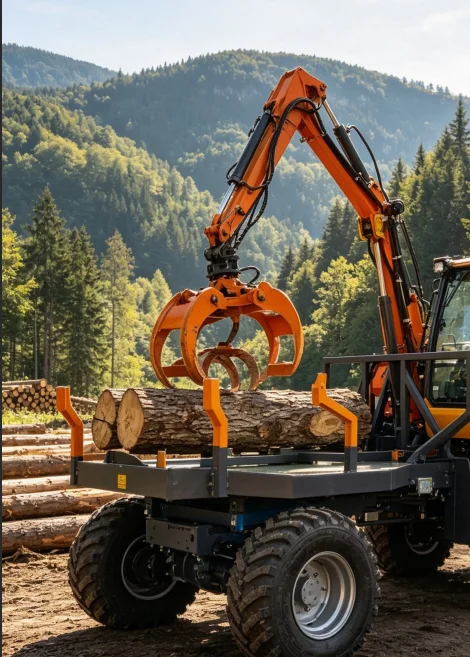 Heavy Duty  Log Timber Trailer with Crane ATV Wood Hauler  Wood Harvesting Work
