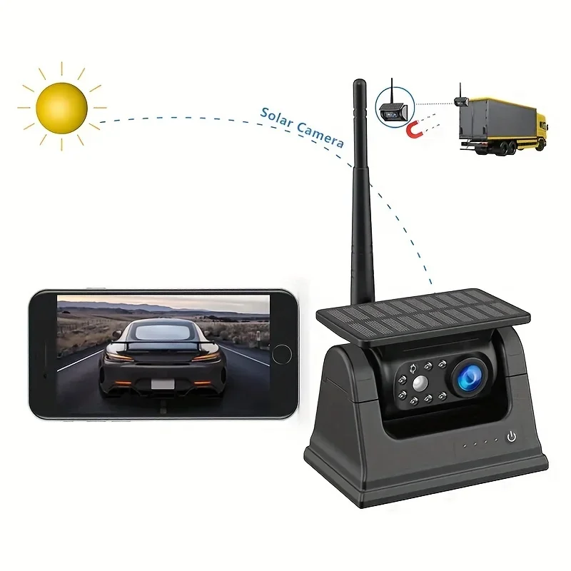 

NEW 5G WiFi HD With Solar Panel 100M Magnetic Hitch Wireless Backup Camera Bus Van Truck RV Car DVR Front Rear View