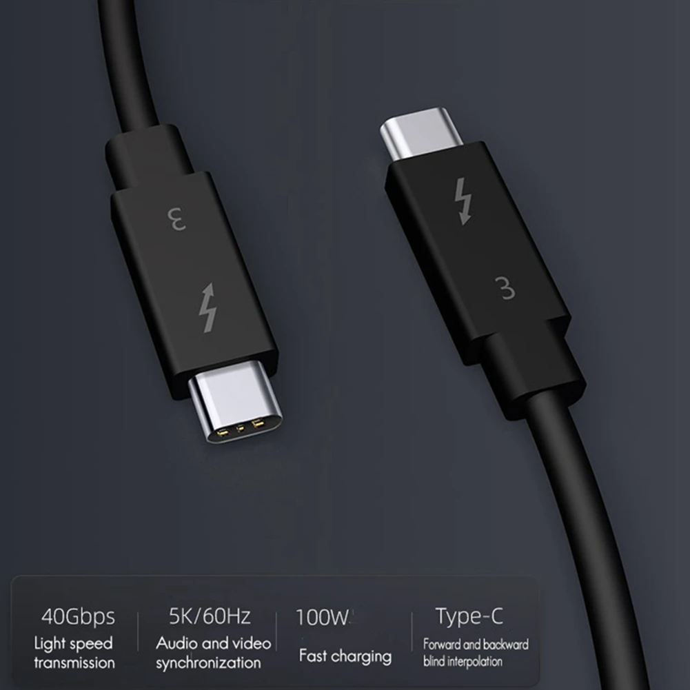 

2025 New-2X Typec Cable For Thunderbolt 3 Data Cable 40Gbps Full Speed 100W Fast Charge 5K Transmission 50Cm