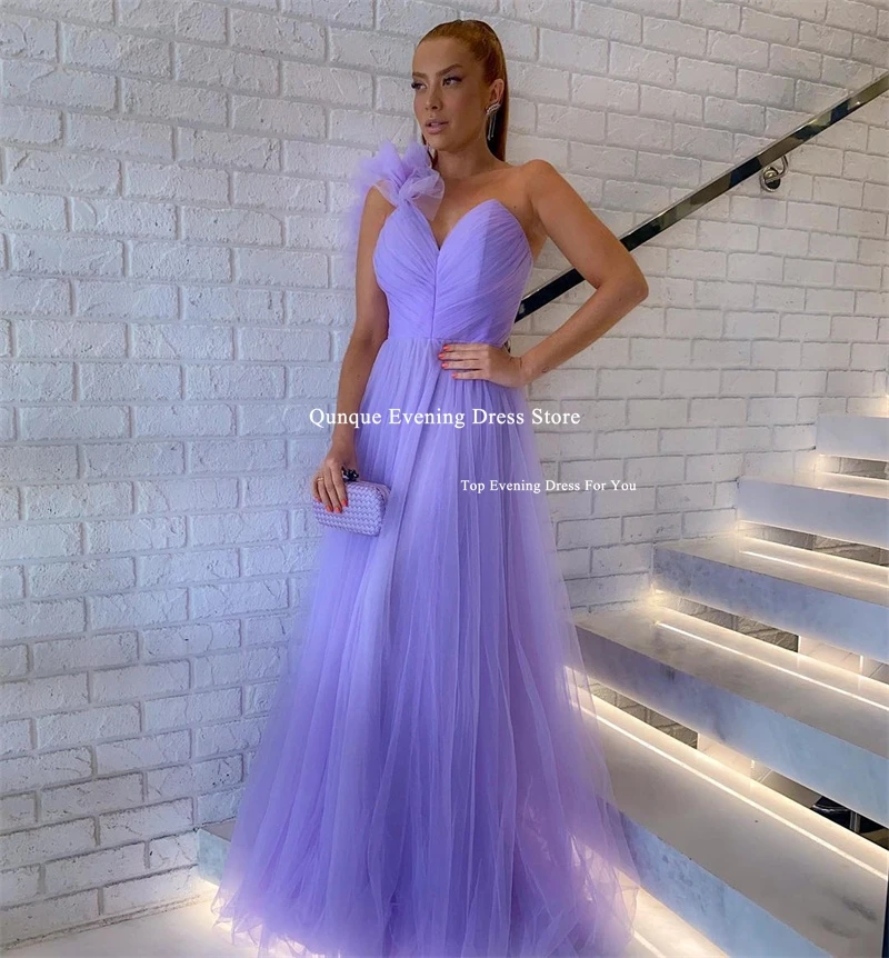 Qunque Elegant Tulle Evening Dress Customized Party Dresses Luxury Pleat Purple Women Formal Occasion Dresses Events Prom Dress