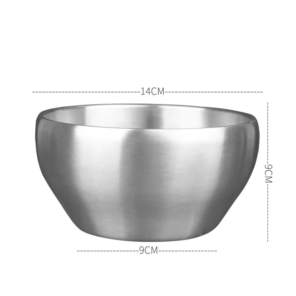 

2pcs Stainless Steel Bowl 14Cm Double Layer Noodle Soup Anti-Scald Food Serving Bowl For Kitchen Restaurant Home Use