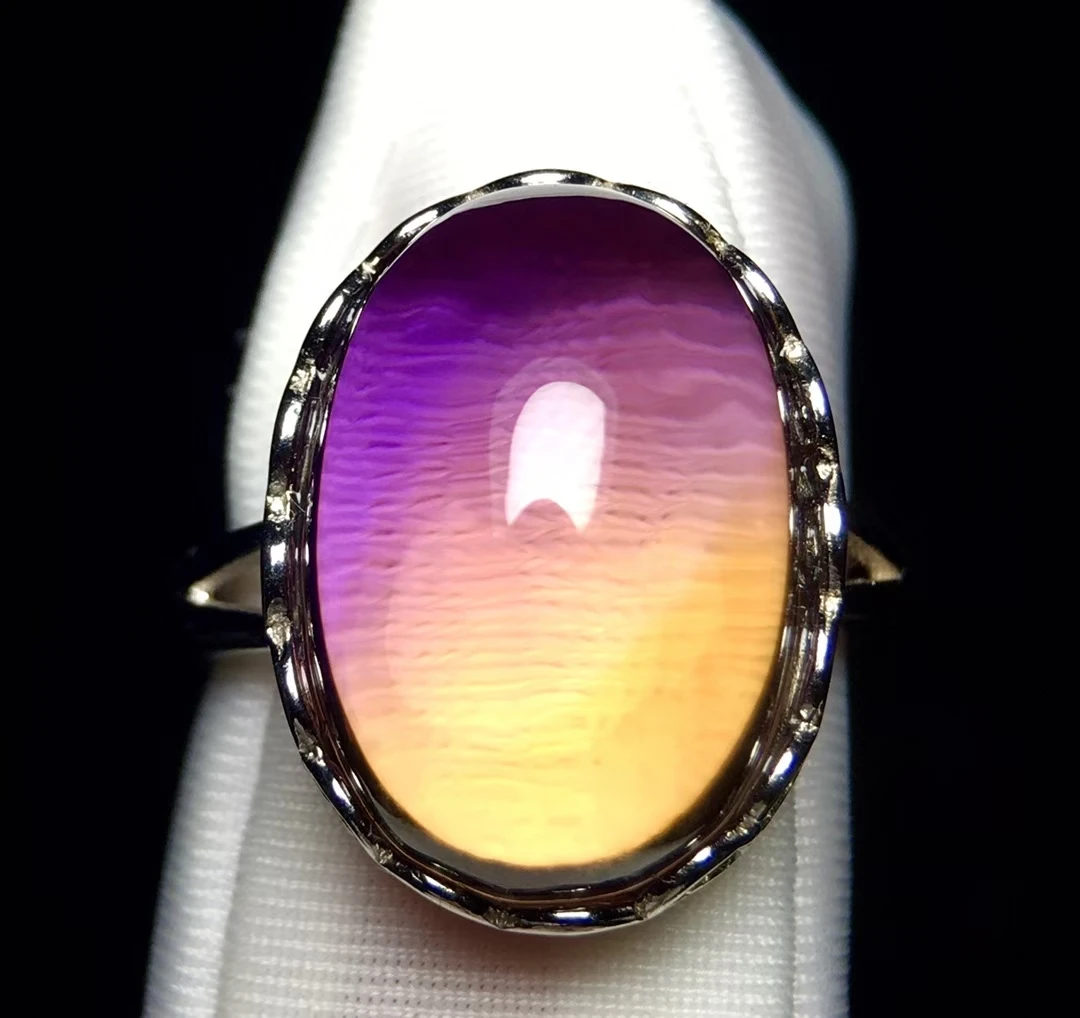 Natural Ametrine Quartz Purple Yellow Adjustable Ring 19/13/11mm Rare Women Ametrine Rectangle Bead AAAAAA