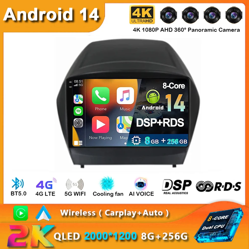 

Android 14 WIFI+4G Carplay Auto DSP 2din Car Radio Multimedia Video Player Navigation GPS For Hyundai Tucson 2 LM IX35 2009-2015
