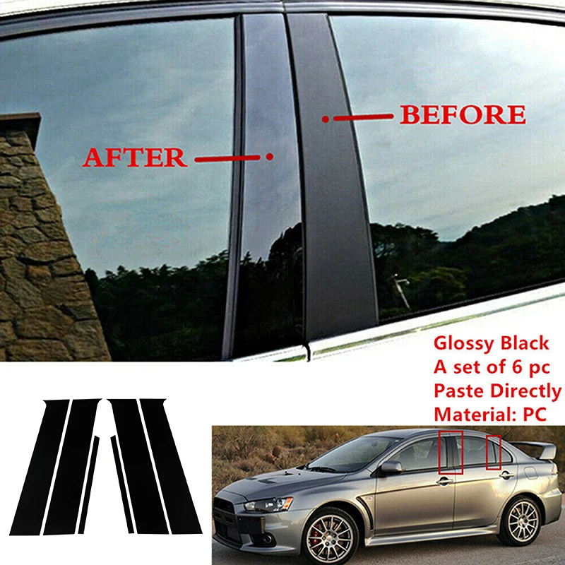 Gloss Black Pillar Post Window Trim Fit For Mitsubishi Lancer Sedan 2008-2017 Door Side Moulding Panel Sticker Cover Decoration