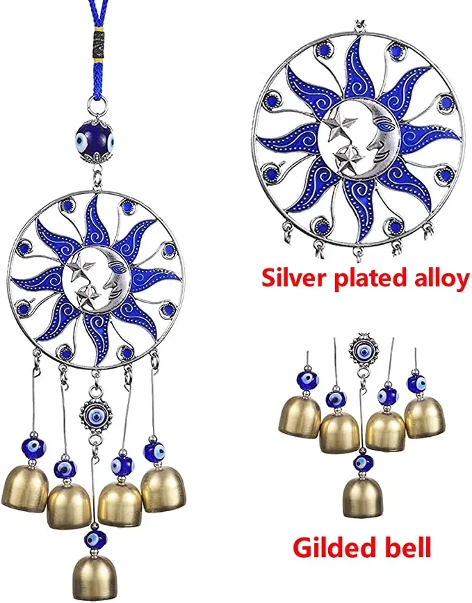 

Blue eye home pendant, sun and moon wind chimes, window, garden, outdoor glass pendant. Devil's eye amulet pendant decoration.