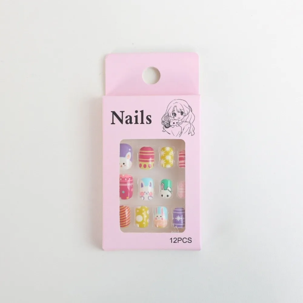 

Snowflake Snowman Children Christmas False Nails Bunny Flower Short Square Shaped Kids Cartoon Fake Nails Full Cover Nail Tips