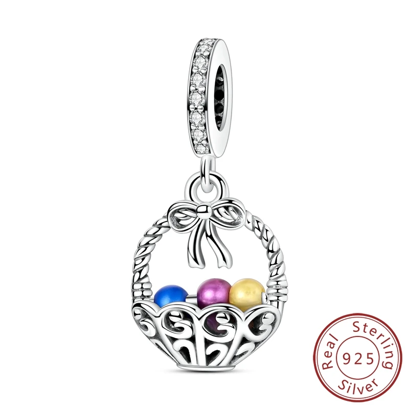 

New Arrivals 100% 925 Sterling Silver Easter Basket Egg Charm Fits Brand Bracelet Trinket Diy Women Jewelry
