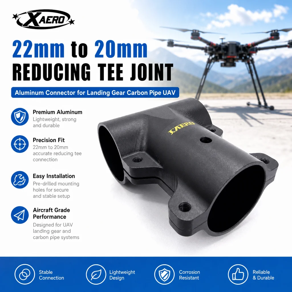XAERO 22mm to 20mm Reducing Tee Joint Aluminum Connector for Landing Gear Carbon Pipe UAV
