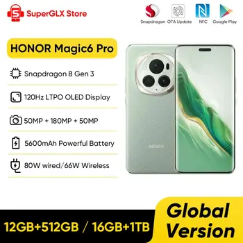 2024 ใหม่ Global Version HONOR Magic6 Pro Snapdragon 8 Gen 3 6.8 ''Quad-โค้งหน้าจอลอย 180MP Periscope Telephoto กล้อง