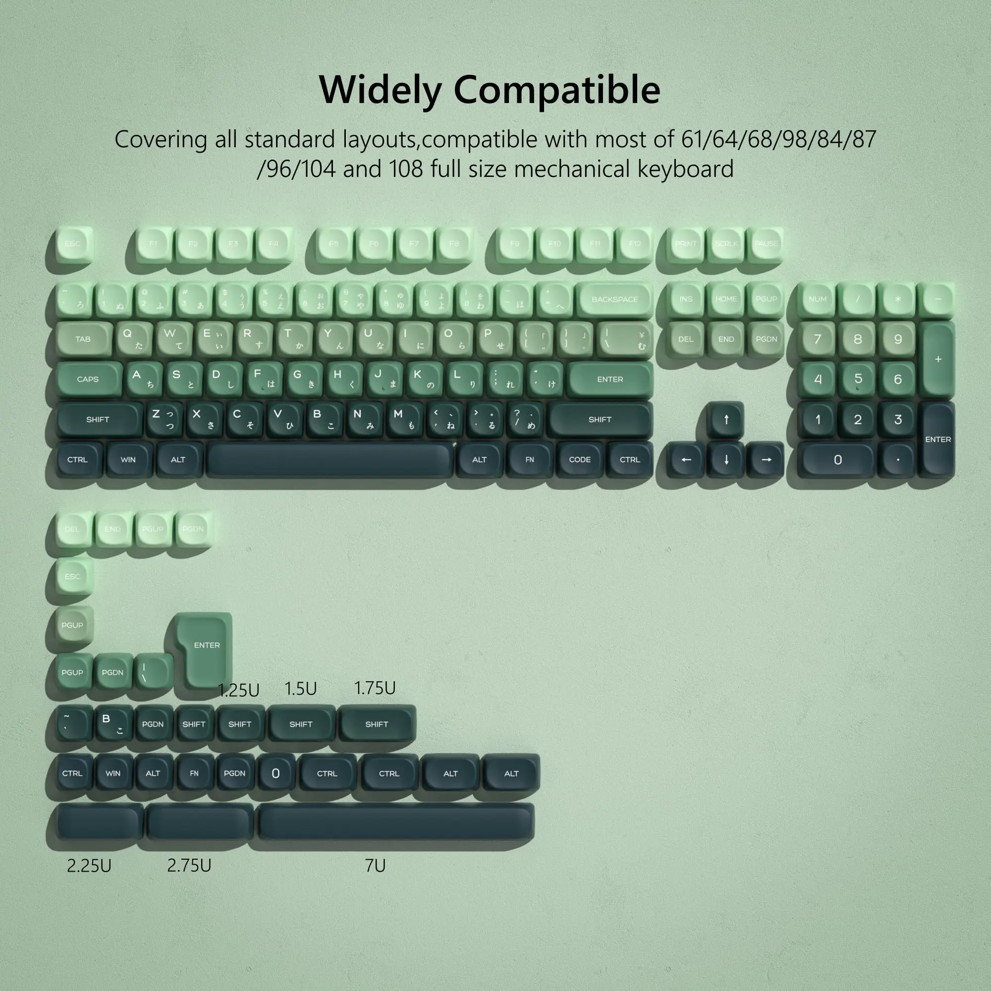 Imagem -06 - Keycaps Pbt Verdes para Teclado Mecânico Customs Dye Sub Gradiente de Perfil Moa 61 84 104 Cherry mx Gaming 134 Chaves