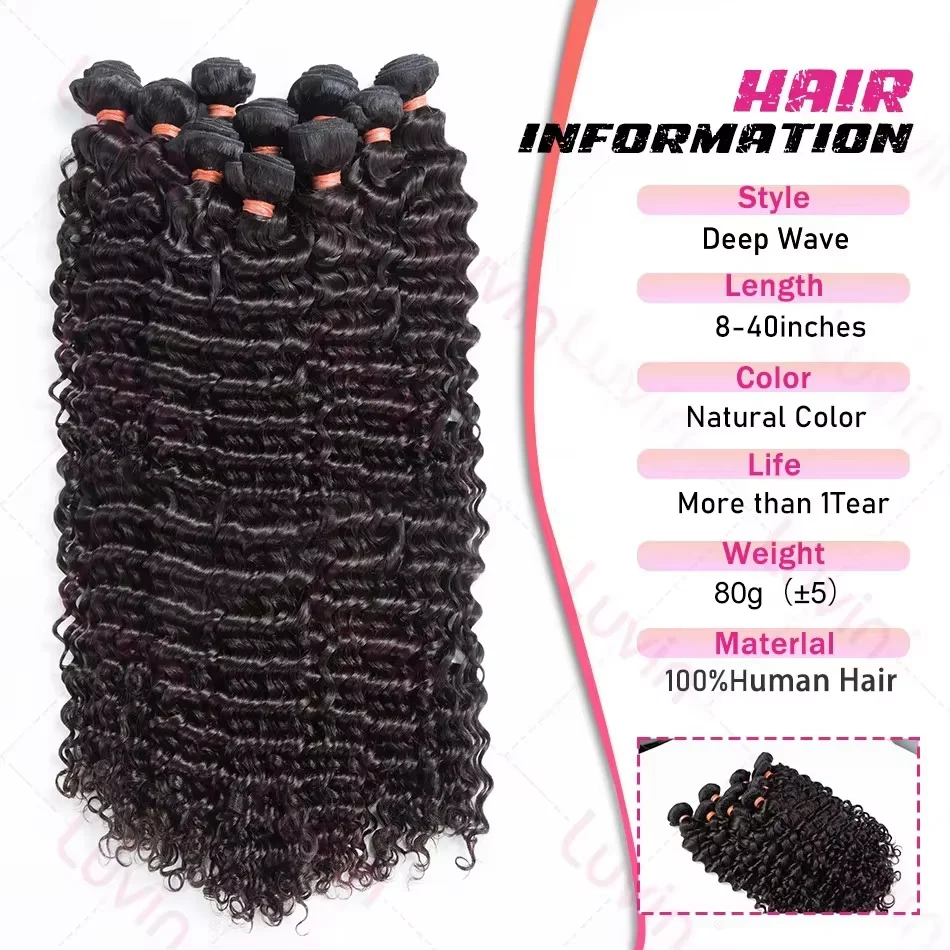 30 32 36 40 Polegada pacotes de cabelo humano onda profunda brasileiro remy não processado tecelagem pacotes de cabelo encaracolado tecer extensões ofertas