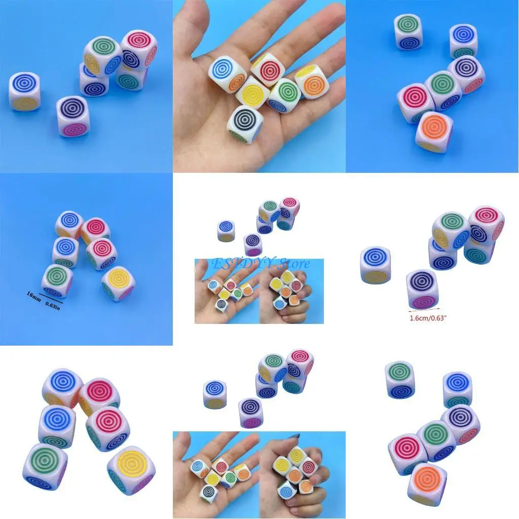 

G6DE 16mm Six Sided Dices Acrylic Game Dices Classroom Colorful Dices Circle-shape
