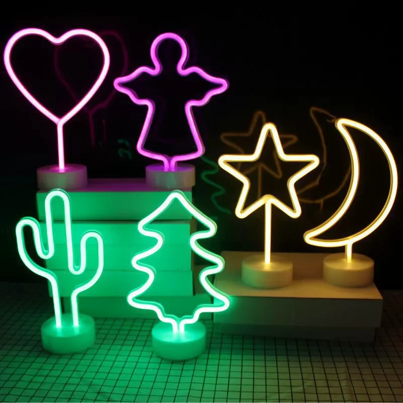LED Neon Lights USB/Battery Power Flamingo Cactus Neon Sign Lamp Coconut Tree Pineapple Unicorn Lamp Holiday Birthdays Decor