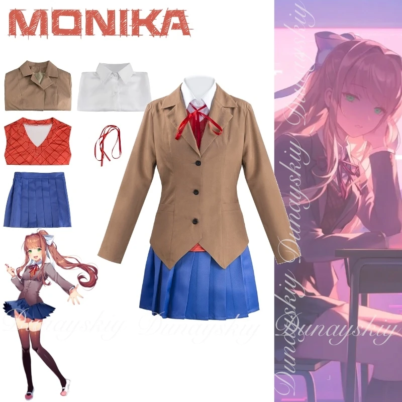 Доки Даки Литературный клуб! Игра Monika One Персонаж в литературном клубе с гольфами Красные туфли Косплей Костюм Игровой костюм